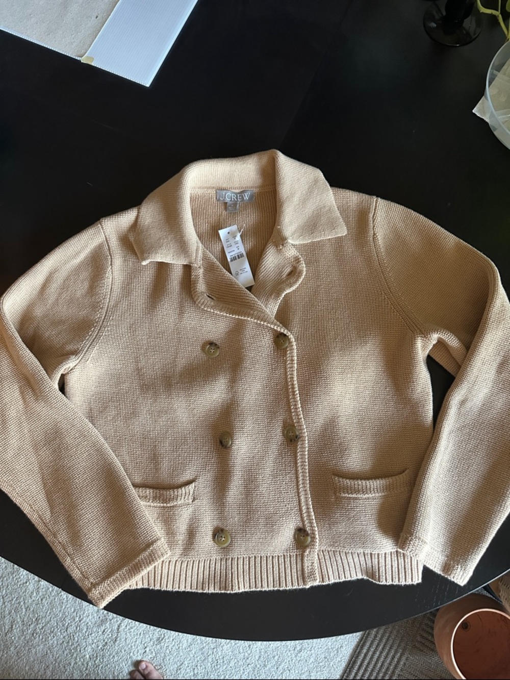 J. Crew Camel Double-Breasted Knit Cardigan